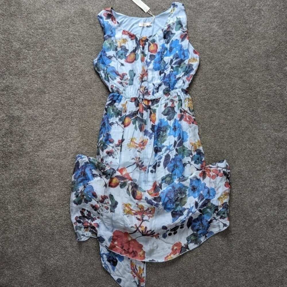 Bellambra Airy Silk Blend Back Slit Blue Long Maxi Dress Size L